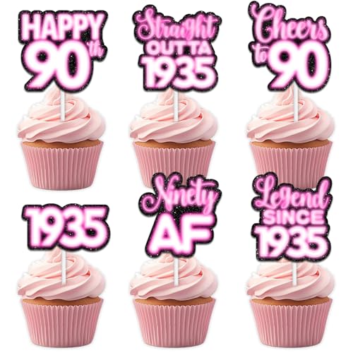 18 rosa glitzernde Dessert-Cupcake-Topper für Straight Outta 1935 Legend Since 1935, Themendekor, für Männer, Happy 90th Birthday, Party-Dekorationen 18 rosa glitzernde Dessert-Cupcake-Topper für Straight Outta 1935 Legend Since 1935, Themendekor, für Männer, Happy 90th Birthday, Party-Dekorationen von Uwaikin