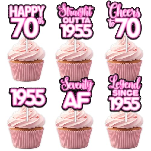 18 rosa glitzernde Dessert-Cupcake-Topper für Straight Outta 1955 Legende seit 1955, Themendekor, für Männer, Happy 70th Birthday, Party-Dekorationen 18 rosa glitzernde Dessert-Cupcake-Topper für Straight Outta 1955 Legende seit 1955, Themendekor, für Männer, Happy 70th Birthday, Party-Dekorationen von Uwaikin