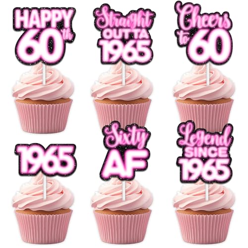 18 rosa glitzernde Dessert-Cupcake-Topper für Straight Outta 1965 Legende seit 1965, Themendekor, für Männer, Happy 60th Birthday, Party-Dekorationen 18 rosa glitzernde Dessert-Cupcake-Topper für Straight Outta 1965 Legende seit 1965, Themendekor, für Männer, Happy 60th Birthday, Party-Dekorationen von Uwaikin