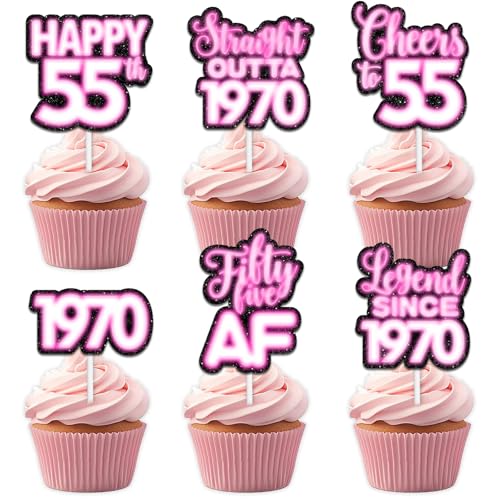 18 rosa glitzernde Dessert-Cupcake-Topper für Straight Outta 1970 Legend Since 1970 Themen-Dekor-Zubehör für Männer Happy 55th Birthday Party Dekorationen 18 rosa glitzernde Dessert-Cupcake-Topper für Straight Outta 1970 Legend Since 1970 Themen-Dekor-Zubehör für Männer Happy 55th Birthday Party Dekorationen von Uwaikin