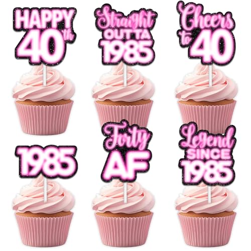 18 rosa glitzernde Dessert-Cupcake-Topper für Straight Outta 1985 Legend Since 1985, Themen-Dekor-Zubehör, Herren, Happy 40th Birthday, Party-Dekorationen 18 rosa glitzernde Dessert-Cupcake-Topper für Straight Outta 1985 Legend Since 1985, Themen-Dekor-Zubehör, Herren, Happy 40th Birthday, Party-Dekorationen von Uwaikin
