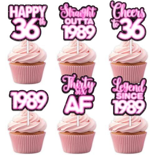 18 rosa glitzernde Dessert-Cupcake-Topper für Straight Outta 1989 Legend Since 1989 Themen-Dekor-Zubehör für Männer Happy 36th Birthday Party Dekorationen von Uwaikin