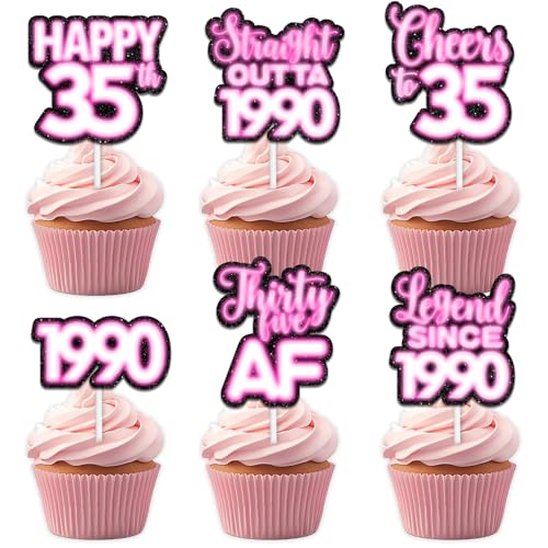18 rosa glitzernde Dessert-Cupcake-Topper für Straight Outta 1990 Legend Since 1990 Themen-Dekor-Zubehör für Männer Happy 35th Birthday Party Dekorationen 18 rosa glitzernde Dessert-Cupcake-Topper für Straight Outta 1990 Legend Since 1990 Themen-Dekor-Zubehör für Männer Happy 35th Birthday Party Dekorationen von Uwaikin