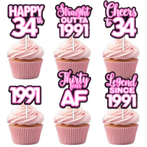 18 rosa glitzernde Dessert-Cupcake-Topper für Straight Outta 1991 Legend Since 1991 Themen-Dekor-Zubehör für Männer Happy 34th Birthday Party Dekorationen 18 rosa glitzernde Dessert-Cupcake-Topper für Straight Outta 1991 Legend Since 1991 Themen-Dekor-Zubehör für Männer Happy 34th Birthday Party Dekorationen von Uwaikin