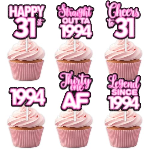 18 rosa glitzernde Dessert-Cupcake-Topper für Straight Outta 1999 Legend Since 1999 Themen-Dekor-Zubehör für Männer Happy 31st Birthday Party Dekorationen von Uwaikin