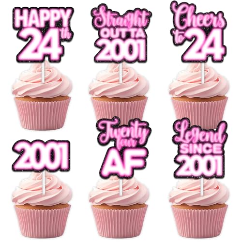 18 rosa glitzernde Dessert-Cupcake-Topper für Straight Outta 2001 Legend Since 2001 Themen-Dekor-Zubehör für Männer Happy 24th Birthday Party Dekorationen 18 rosa glitzernde Dessert-Cupcake-Topper für Straight Outta 2001 Legend Since 2001 Themen-Dekor-Zubehör für Männer Happy 24th Birthday Party Dekorationen von Uwaikin