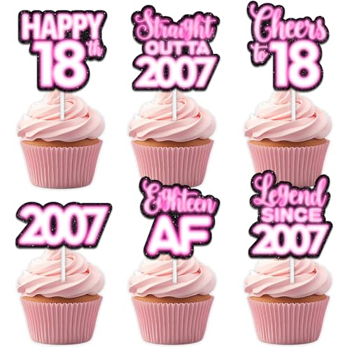 18 rosa glitzernde Dessert-Cupcake-Topper für Straight Outta 2007 Legend Since 2007 Themen-Dekor-Zubehör für Männer Happy 18th Birthday Party Dekorationen 18 rosa glitzernde Dessert-Cupcake-Topper für Straight Outta 2007 Legend Since 2007 Themen-Dekor-Zubehör für Männer Happy 18th Birthday Party Dekorationen von Uwaikin