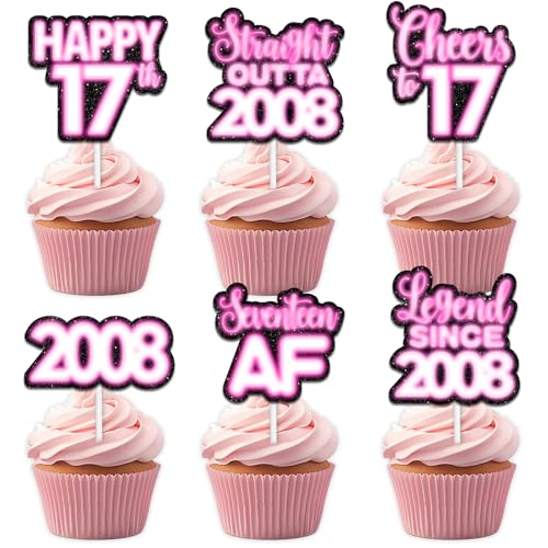 18 rosa glitzernde Dessert-Cupcake-Topper für Straight Outta 2008 Legend Since 2008, Themen-Dekor-Zubehör, Herren, Happy 17th Birthday, Party-Dekorationen 18 rosa glitzernde Dessert-Cupcake-Topper für Straight Outta 2008 Legend Since 2008, Themen-Dekor-Zubehör, Herren, Happy 17th Birthday, Party-Dekorationen von Uwaikin