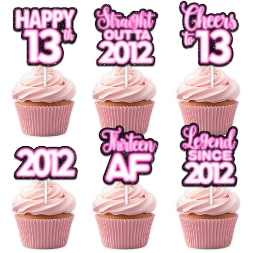 18 rosa glitzernde Dessert-Cupcake-Topper für Straight Outta 2012 Legend Since 2012 Themen-Dekor-Zubehör, Jungen, Happy 13th Birthday, Party-Dekorationen 18 rosa glitzernde Dessert-Cupcake-Topper für Straight Outta 2012 Legend Since 2012 Themen-Dekor-Zubehör, Jungen, Happy 13th Birthday, Party-Dekorationen von Uwaikin