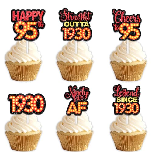 18 rote Glitzer-Dessert-Cupcake-Topper für Straight Outta 1930 Legend Since 1930 Themen-Dekor-Zubehör für Männer Happy 95th Birthday Party Dekorationen 18 rote Glitzer-Dessert-Cupcake-Topper für Straight Outta 1930 Legend Since 1930 Themen-Dekor-Zubehör für Männer Happy 95th Birthday Party Dekorationen von Uwaikin