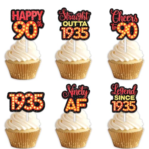 18 rote Glitzer-Dessert-Cupcake-Topper für Straight Outta 1935 Legend Since 1935, Themen-Dekor-Zubehör, Herren, Happy 90th Birthday, Party-Dekorationen 18 rote Glitzer-Dessert-Cupcake-Topper für Straight Outta 1935 Legend Since 1935, Themen-Dekor-Zubehör, Herren, Happy 90th Birthday, Party-Dekorationen von Uwaikin