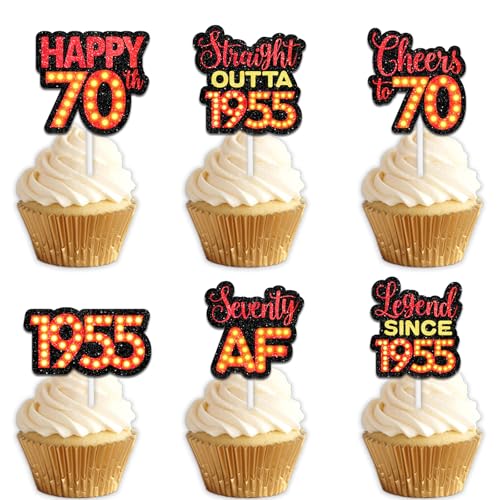 18 rote Glitzer-Dessert-Cupcake-Topper für Straight Outta 1955 Legend Since 1955, Themen-Dekor-Zubehör, Herren, Happy 70th Birthday, Party-Dekorationen 18 rote Glitzer-Dessert-Cupcake-Topper für Straight Outta 1955 Legend Since 1955, Themen-Dekor-Zubehör, Herren, Happy 70th Birthday, Party-Dekorationen von Uwaikin