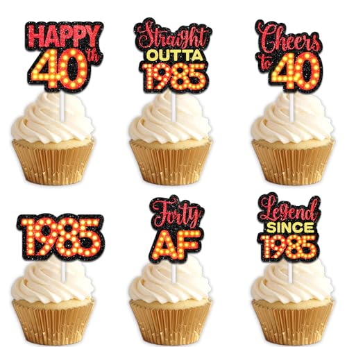 18 rote Glitzer-Dessert-Cupcake-Topper für Straight Outta 1985 Legend Since 1985, Themen-Dekor-Zubehör, Herren, Happy 40th Birthday, Party-Dekorationen von Uwaikin