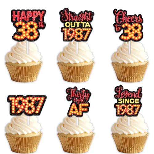 18 rote Glitzer-Dessert-Cupcake-Topper für Straight Outta 1987 Legend Since 1987, Themen-Dekor-Zubehör, Herren, Happy 38th Birthday, Party-Dekorationen 18 rote Glitzer-Dessert-Cupcake-Topper für Straight Outta 1987 Legend Since 1987, Themen-Dekor-Zubehör, Herren, Happy 38th Birthday, Party-Dekorationen von Uwaikin