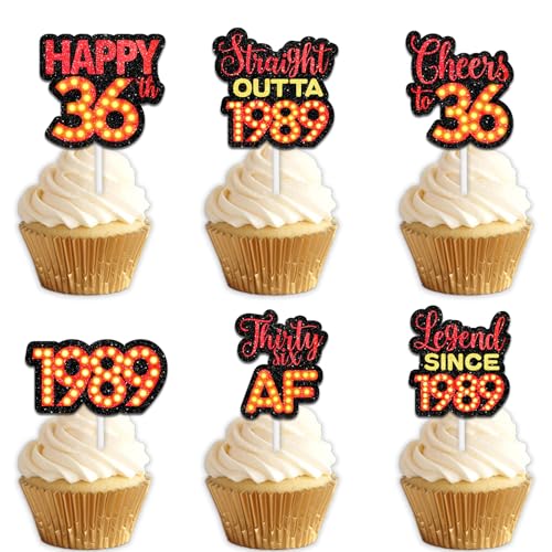 18 rote Glitzer-Dessert-Cupcake-Topper für Straight Outta 1989 Legend Since 1989, Themen-Dekor-Zubehör, Herren, Happy 36th Birthday, Party-Dekorationen 18 rote Glitzer-Dessert-Cupcake-Topper für Straight Outta 1989 Legend Since 1989, Themen-Dekor-Zubehör, Herren, Happy 36th Birthday, Party-Dekorationen von Uwaikin