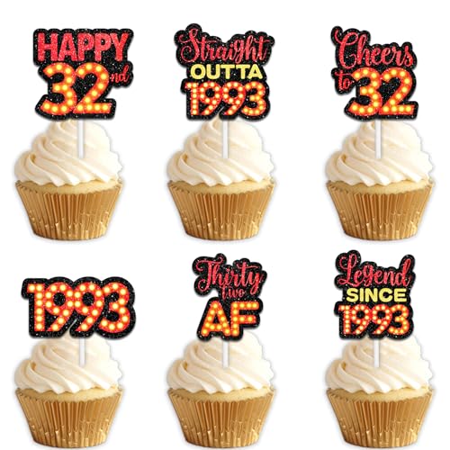 18 rote Glitzer-Dessert-Cupcake-Topper für Straight Outta 1993 Legend Since 1993, Themen-Dekor-Zubehör, Herren, Happy 32. Geburtstag, Party-Dekorationen 18 rote Glitzer-Dessert-Cupcake-Topper für Straight Outta 1993 Legend Since 1993, Themen-Dekor-Zubehör, Herren, Happy 32. Geburtstag, Party-Dekorationen von Uwaikin