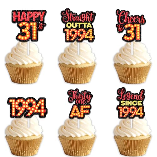 18 rote Glitzer-Dessert-Cupcake-Topper für Straight Outta 1994 Legend Since 1994, Themen-Dekor-Zubehör, Herren, Happy 31. Geburtstag, Party-Dekorationen 18 rote Glitzer-Dessert-Cupcake-Topper für Straight Outta 1994 Legend Since 1994, Themen-Dekor-Zubehör, Herren, Happy 31. Geburtstag, Party-Dekorationen von Uwaikin