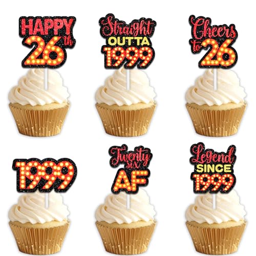 18 rote Glitzer-Dessert-Cupcake-Topper für Straight Outta 1999 Legend Since 1999, Themen-Dekor-Zubehör, Herren, Happy 26th Birthday, Party-Dekorationen 18 rote Glitzer-Dessert-Cupcake-Topper für Straight Outta 1999 Legend Since 1999, Themen-Dekor-Zubehör, Herren, Happy 26th Birthday, Party-Dekorationen von Uwaikin