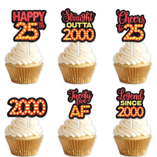 18 rote Glitzer-Dessert-Cupcake-Topper für Straight Outta 2000 Legend Since 2000, Themen-Dekoration, Zubehör, Herren, Happy 25th Birthday, Party-Dekorationen 18 rote Glitzer-Dessert-Cupcake-Topper für Straight Outta 2000 Legend Since 2000, Themen-Dekoration, Zubehör, Herren, Happy 25th Birthday, Party-Dekorationen von Uwaikin