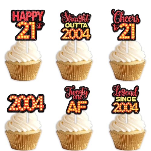 18 rote Glitzer-Dessert-Cupcake-Topper für Straight Outta 2004 Legend Since 2004, Themen-Dekor-Zubehör, Herren, Happy 21st Birthday, Party-Dekorationen von Uwaikin