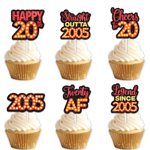 18 rote Glitzer-Dessert-Cupcake-Topper für Straight Outta 2005 Legend Since 2005, Themen-Dekor-Zubehör, Herren, Happy 20th Birthday, Party-Dekorationen 18 rote Glitzer-Dessert-Cupcake-Topper für Straight Outta 2005 Legend Since 2005, Themen-Dekor-Zubehör, Herren, Happy 20th Birthday, Party-Dekorationen von Uwaikin
