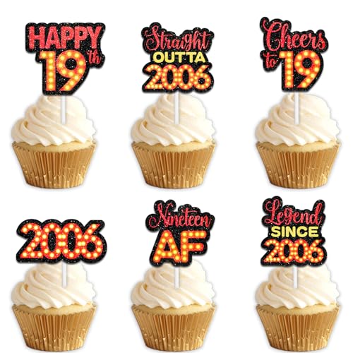 18 rote Glitzer-Dessert-Cupcake-Topper für Straight Outta 2006 Legend Since 2006, Themen-Dekor-Zubehör, Herren, Happy 19th Birthday, Party-Dekorationen 18 rote Glitzer-Dessert-Cupcake-Topper für Straight Outta 2006 Legend Since 2006, Themen-Dekor-Zubehör, Herren, Happy 19th Birthday, Party-Dekorationen von Uwaikin