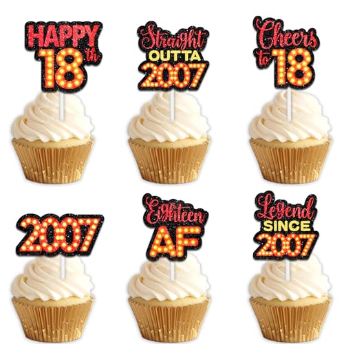 18 rote Glitzer-Dessert-Cupcake-Topper für Straight Outta 2007 Legend Since 2007, Themen-Dekor-Zubehör, Herren, Happy 18th Birthday, Party-Dekorationen 18 rote Glitzer-Dessert-Cupcake-Topper für Straight Outta 2007 Legend Since 2007, Themen-Dekor-Zubehör, Herren, Happy 18th Birthday, Party-Dekorationen von Uwaikin