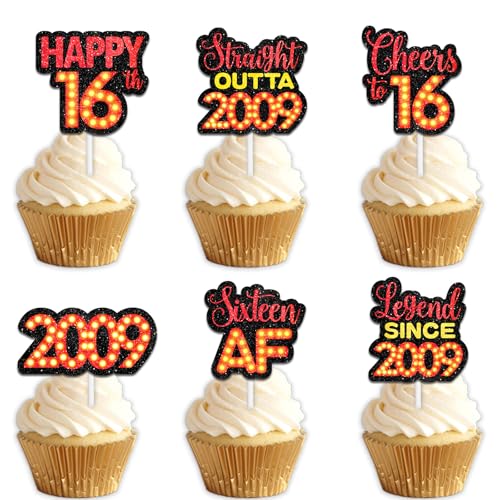 18 rote Glitzer-Dessert-Cupcake-Topper für Straight Outta 2009 Legend Since 2009, Themen-Dekor-Zubehör, Herren, Happy 16th Birthday, Party-Dekorationen 18 rote Glitzer-Dessert-Cupcake-Topper für Straight Outta 2009 Legend Since 2009, Themen-Dekor-Zubehör, Herren, Happy 16th Birthday, Party-Dekorationen von Uwaikin