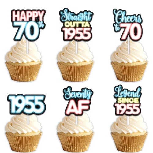 18 x blaue Glitzer-Dessert-Cupcake-Topper für Straight Outta 1955 Legend Since 1955, Themen-Dekor-Zubehör, Herren, Happy 70th Birthday, Party-Dekorationen von Uwaikin