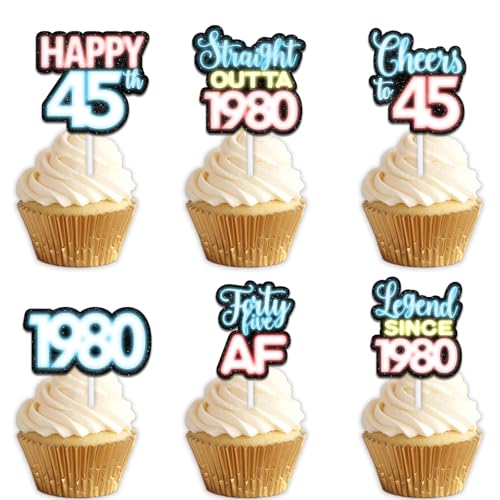 18 x blaue Glitzer-Dessert-Cupcake-Topper für Straight Outta 1980 Legend Since 1980, Themen-Dekor-Zubehör, Herren, Happy 45th Birthday, Party-Dekorationen von Uwaikin