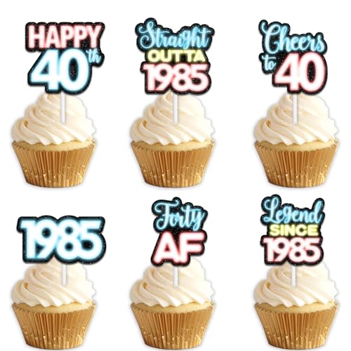 18 x blaue Glitzer-Dessert-Cupcake-Topper für Straight Outta 1985 Legend Since 1985, Themen-Dekor-Zubehör, Herren, Happy 40th Birthday, Party-Dekorationen von Uwaikin