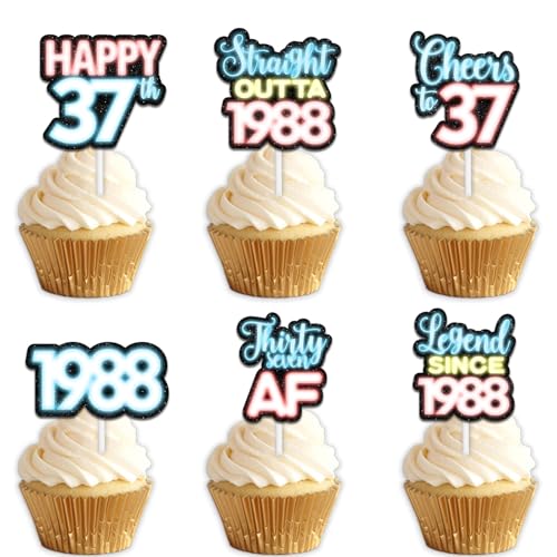 18 x blaue Glitzer-Dessert-Cupcake-Topper für Straight Outta 1988 Legend Since 1988, Themen-Dekor-Zubehör, Herren, Happy 37th Birthday, Party-Dekorationen 18 x blaue Glitzer-Dessert-Cupcake-Topper für Straight Outta 1988 Legend Since 1988, Themen-Dekor-Zubehör, Herren, Happy 37th Birthday, Party-Dekorationen von Uwaikin