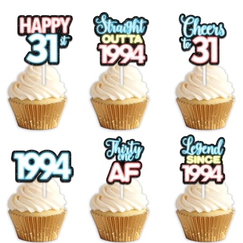 18 x blaue Glitzer-Dessert-Cupcake-Topper für Straight Outta 1994 Legend Since 1994 Themen-Dekor-Zubehör für Männer Happy 31st Birthday Party Dekorationen 18 x blaue Glitzer-Dessert-Cupcake-Topper für Straight Outta 1994 Legend Since 1994 Themen-Dekor-Zubehör für Männer Happy 31st Birthday Party Dekorationen von Uwaikin