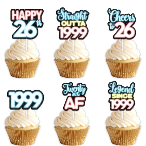 18 x blaue Glitzer-Dessert-Cupcake-Topper für Straight Outta 1999 Legend Since 1999, Themen-Dekor-Zubehör, Herren, Happy 26th Birthday, Party-Dekorationen 18 x blaue Glitzer-Dessert-Cupcake-Topper für Straight Outta 1999 Legend Since 1999, Themen-Dekor-Zubehör, Herren, Happy 26th Birthday, Party-Dekorationen von Uwaikin