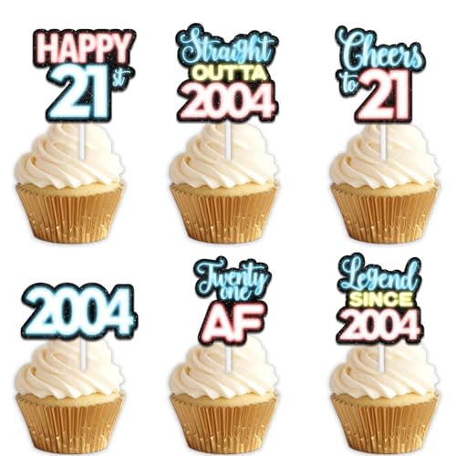 18 x blaue Glitzer-Dessert-Cupcake-Topper für Straight Outta 2004 Legend Since 2004, Themen-Dekor-Zubehör, Herren, Happy 21st Birthday, Party-Dekorationen von Uwaikin