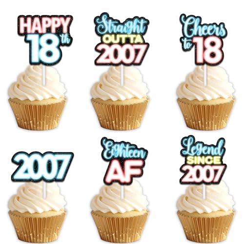 18 x blaue Glitzer-Dessert-Cupcake-Topper für Straight Outta 2007 Legend Since 2007, Themen-Dekor-Zubehör, Herren, Happy 18th Birthday, Party-Dekorationen 18 x blaue Glitzer-Dessert-Cupcake-Topper für Straight Outta 2007 Legend Since 2007, Themen-Dekor-Zubehör, Herren, Happy 18th Birthday, Party-Dekorationen von Uwaikin