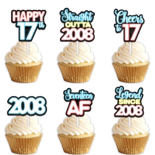 18 x blaue Glitzer-Dessert-Cupcake-Topper für Straight Outta 2007 Legend Since 2007 Themen-Dekor-Zubehör, Herren, Happy 17th Birthday, Party-Dekorationen 18 x blaue Glitzer-Dessert-Cupcake-Topper für Straight Outta 2007 Legend Since 2007 Themen-Dekor-Zubehör, Herren, Happy 17th Birthday, Party-Dekorationen von Uwaikin