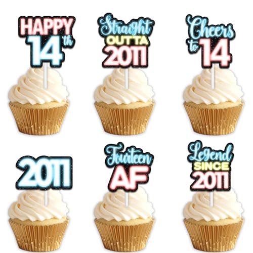 18 x blaue Glitzer-Dessert-Cupcake-Topper für Straight Outta 2011 Legend Since 2011 Themen-Dekor-Zubehör, Jungen, Happy 14th Birthday, Party-Dekorationen 18 x blaue Glitzer-Dessert-Cupcake-Topper für Straight Outta 2011 Legend Since 2011 Themen-Dekor-Zubehör, Jungen, Happy 14th Birthday, Party-Dekorationen von Uwaikin