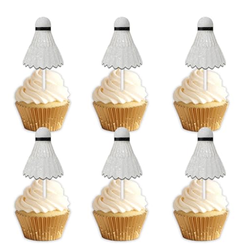 18 x glitzernde Badminton-Bälle, Dessert-Cupcake-Topper, Picks für Badminton, Sport, Spiel, Themen-Dekoration, Zubehör für Männer und Frauen, Happy Birthday, Party-Dekorationen von Uwaikin