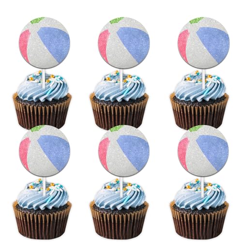 18 x glitzernde Strandkugel-Dessert-Cupcake-Topper für Strand, Meer, Dekoration, Zubehör, für Männer und Frauen, Happy Birthday-Party-Dekorationen 18 x glitzernde Strandkugel-Dessert-Cupcake-Topper für Strand, Meer, Dekoration, Zubehör, für Männer und Frauen, Happy Birthday-Party-Dekorationen von Uwaikin
