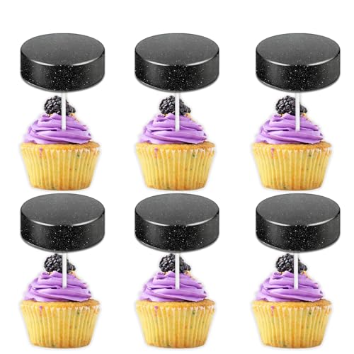 Cupcake-Topper mit Glitzer, Eishockeyball, Dessert, Cupcake-Topper, Picks für Eishockey-Sport, Themen-Dekoration, für Männer und Frauen, Happy Birthday, Party-Dekorationen, 18 Stück von Uwaikin