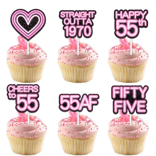 Cupcake-Topper mit Glitzer-Herz, für Straight Outta 1970 Legend Since 1970, Themen-Dekor-Zubehör, Herren, Happy 55th Birthday, Party-Dekorationsset, 18-teilig von Uwaikin
