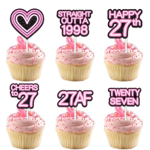 Cupcake-Topper mit Glitzer-Herz, für Straight Outta 1998 Legend Since 1998, Themen-Dekor-Zubehör, Herren, Happy 27th Birthday, Party-Dekorationsset, 18-teilig von Uwaikin