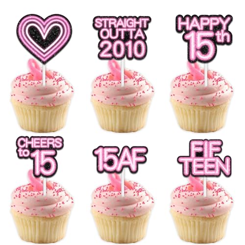 Cupcake-Topper mit Glitzer-Herz, für Straight Outta 2010 Legend Since 2010, Themen-Dekor-Zubehör, Herren, Happy 15th Birthday, Party-Dekorationsset, 18-teilig Cupcake-Topper mit Glitzer-Herz, für Straight Outta 2010 Legend Since 2010, Themen-Dekor-Zubehör, Herren, Happy 15th Birthday, Party-Dekorationsset, 18-teilig von Uwaikin
