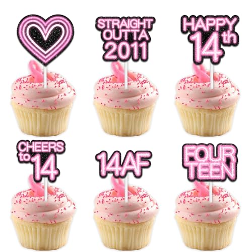 Cupcake-Topper mit Glitzer-Herz, für Straight Outta 2011 Legend Since 2011, Themen-Dekor-Zubehör, Herren, Happy 14th Birthday, Party-Dekorationsset, 18-teilig von Uwaikin
