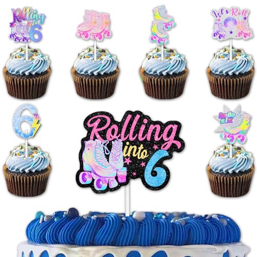 Glitzer-Rollschuhe, 12 Cupcake-Topper, 1 Kuchenaufsatz, für 80er-90er-Jahre, Retro-Hip-Hop-Rollschuhlaufroller, Rollschuhlaufroller, 6 Themen-Dekor-Zubehör, Party-Dekorationen zum 6. Geburtstag, 18 Glitzer-Rollschuhe, 12 Cupcake-Topper, 1 Kuchenaufsatz, für 80er-90er-Jahre, Retro-Hip-Hop-Rollschuhlaufroller, Rollschuhlaufroller, 6 Themen-Dekor-Zubehör, Party-Dekorationen zum 6. Geburtstag, 18 von Uwaikin