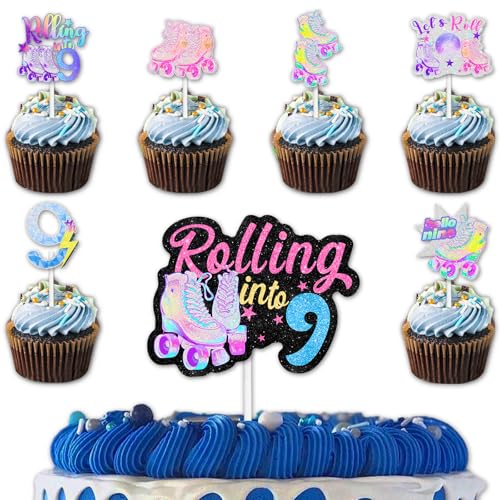 Glitzer-Rollschuhe, 12 Cupcake-Topper, 1 Kuchenaufsatz, für 80er-90er-Jahre, Retro-Hip-Hop-Rollschuhlaufroller, Rollschuhlaufroller, Dekoration für 9. Geburtstag, Party-Dekorationen Glitzer-Rollschuhe, 12 Cupcake-Topper, 1 Kuchenaufsatz, für 80er-90er-Jahre, Retro-Hip-Hop-Rollschuhlaufroller, Rollschuhlaufroller, Dekoration für 9. Geburtstag, Party-Dekorationen von Uwaikin