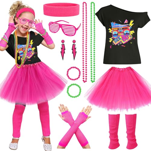 80er Jahre Kostüm Zubehör Set für Mädchen Fasching Neon Party Outfit mit T-Shirt Tutu Rock Fischnetz Handschuhe Beinwärmer Ohrringe Armbänder Halsketten Brille Stirnband für Retro Party Cosplay (L) 80er Jahre Kostüm Zubehör Set für Mädchen Fasching Neon Party Outfit mit T-Shirt Tutu Rock Fischnetz Handschuhe Beinwärmer Ohrringe Armbänder Halsketten Brille Stirnband für Retro Party Cosplay (L) von UxClishe
