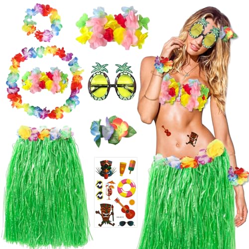 9-teiliges hawaiianisches Hula-Grasrock-Set, Hawaii-Kostüm mit Leis-Grasrock, Girlande, Blumen-Halskette, Ananas-Sonnenbrille, für Erwachsene, Kinder, Sommer, Strand, tropische Luau-Party-Dekoration 9-teiliges hawaiianisches Hula-Grasrock-Set, Hawaii-Kostüm mit Leis-Grasrock, Girlande, Blumen-Halskette, Ananas-Sonnenbrille, für Erwachsene, Kinder, Sommer, Strand, tropische Luau-Party-Dekoration von UxClishe