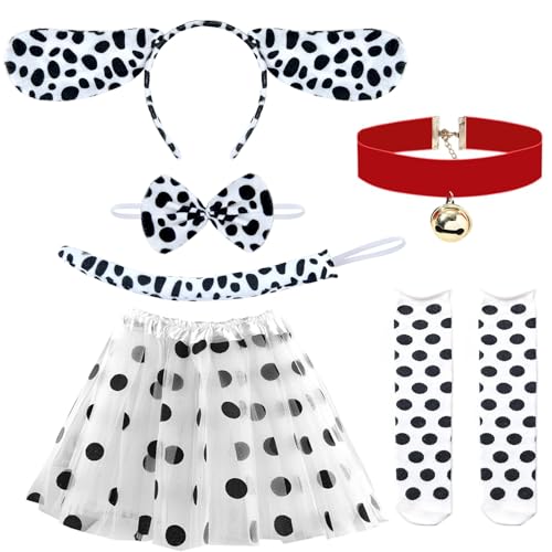 Dalmatiner-Kostüm-Set für Kinder, gepunkteter Hund, Cosplay, Kostüm, Zubehör, Tutu, Kleid, Schwanz, Fliege, Stirnband, Socken, Kragen für Jungen, Mädchen, Buchtag, Karneval, Party, Verkleidung, Dalmatiner-Kostüm-Set für Kinder, gepunkteter Hund, Cosplay, Kostüm, Zubehör, Tutu, Kleid, Schwanz, Fliege, Stirnband, Socken, Kragen für Jungen, Mädchen, Buchtag, Karneval, Party, Verkleidung, von UxClishe
